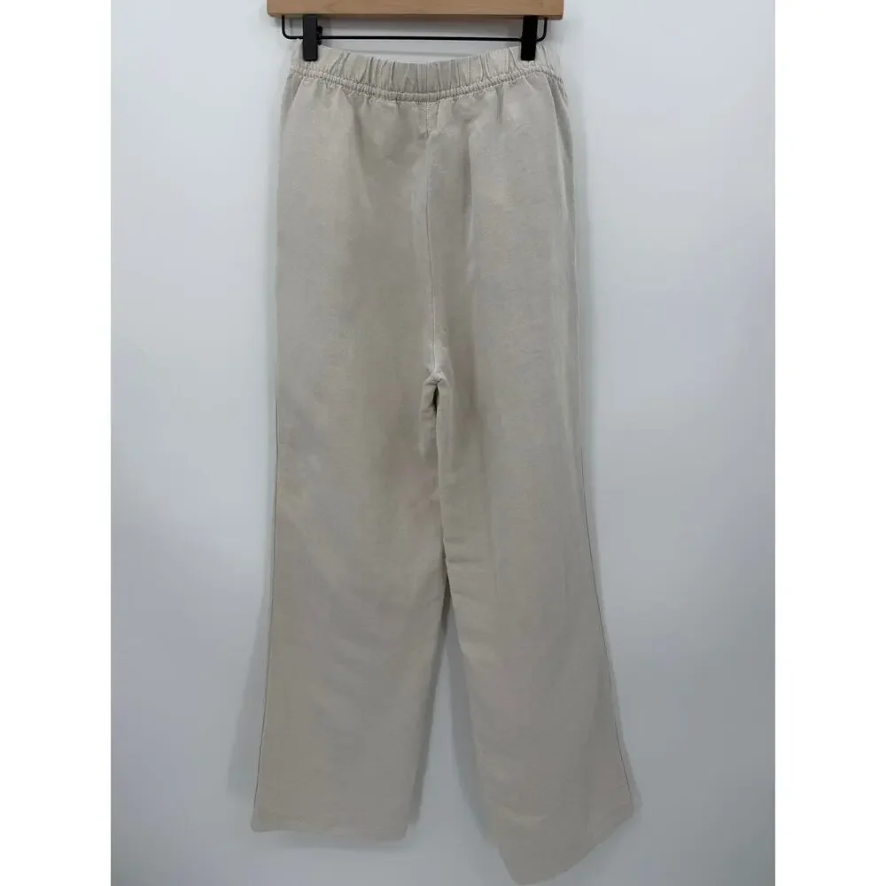 H&M Beige Linen Blend Wide Leg Pull On Pants Coastal Minimalist Small Coastal